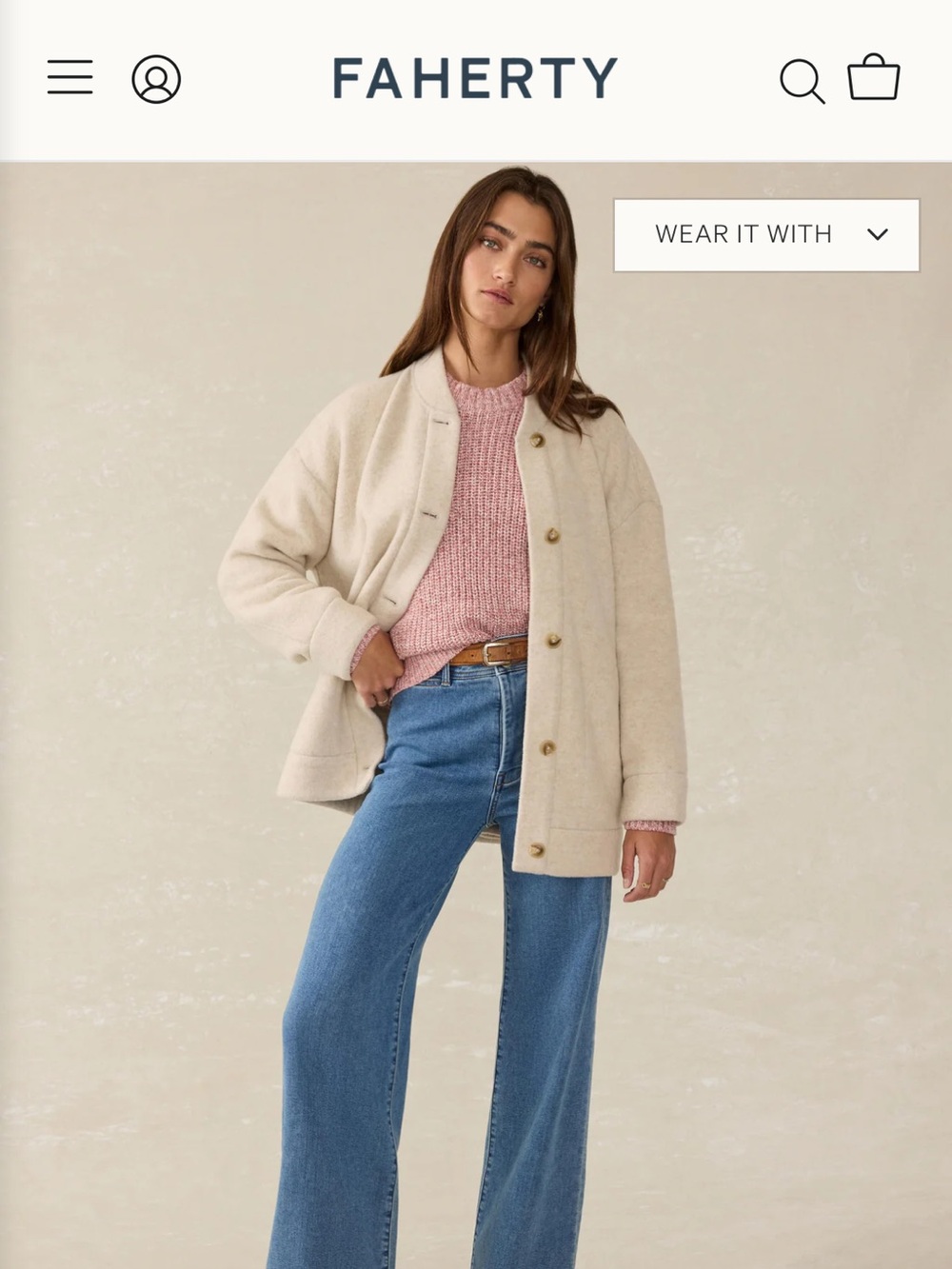 NWT Faherty Cream Teddy Button Jacket